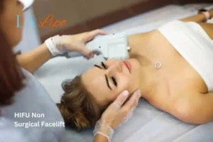 Woman having Hi-Fu to reduce wrinkles East Bedfont.