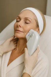 Woman receiving HIFU non surgical facelift treatment East Bedfont