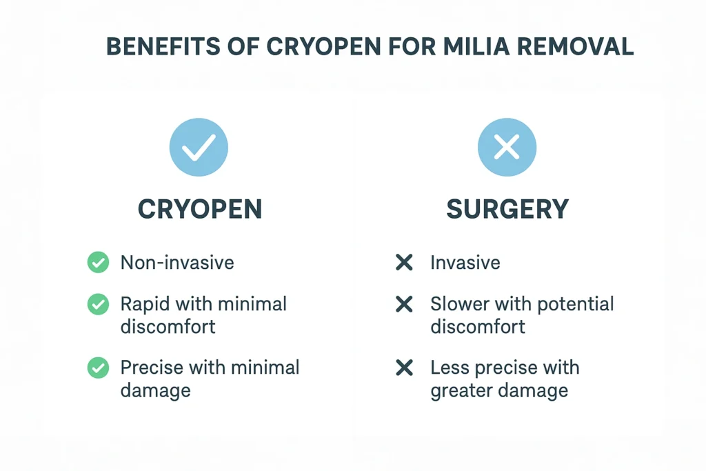 Benefits of cryopen for milia removal East Bedfont compared to surgical treatments.