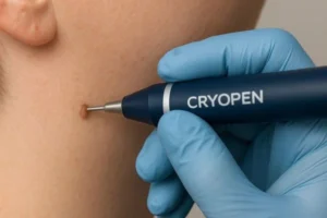 Person receiving skin tag removal East Bedfont