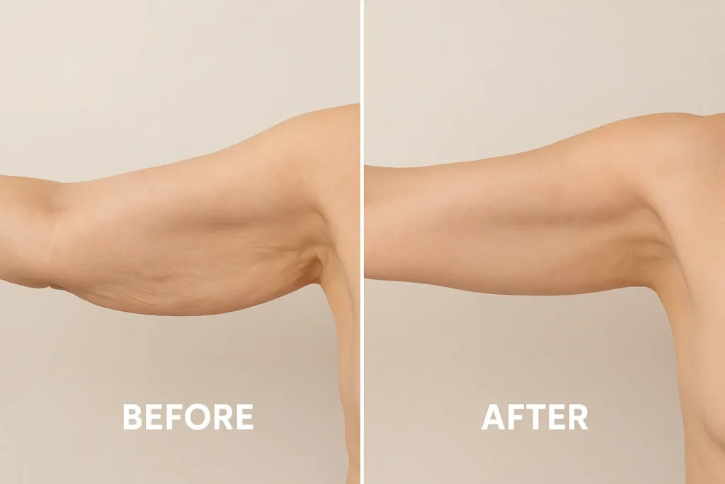 Picture of LA LIPO East Bedfont before and after results of skin tightening treatment on the upper arms.
